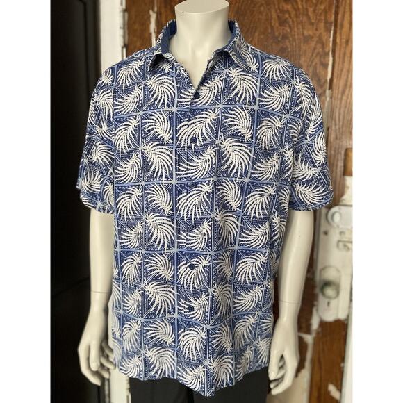 NAT NAST Blue Tropical Palms Button Down Silk Shirt sz XL - Picture 1 of 10